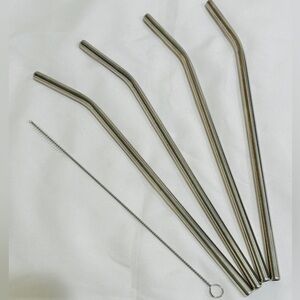 NWT Set of Four Stainless Steel Reusable Straws with Cleaning Brush